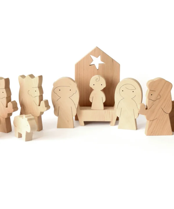 Medinių figūrėlių rinkinys „Prakartėlė“ – kalėdinė dekoracija vaikams