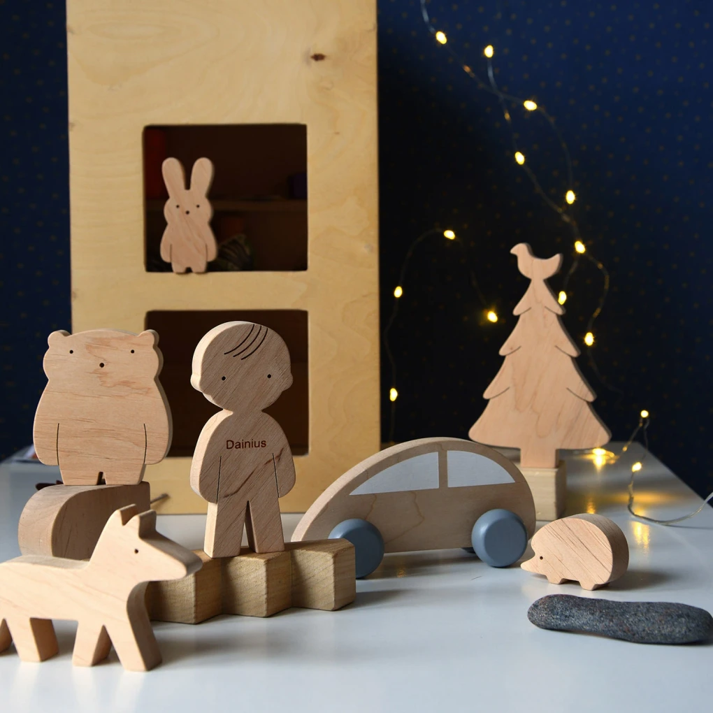 Medinių žaislų rinkinys „Berniukas ir miško žvėreliai" - Image 4