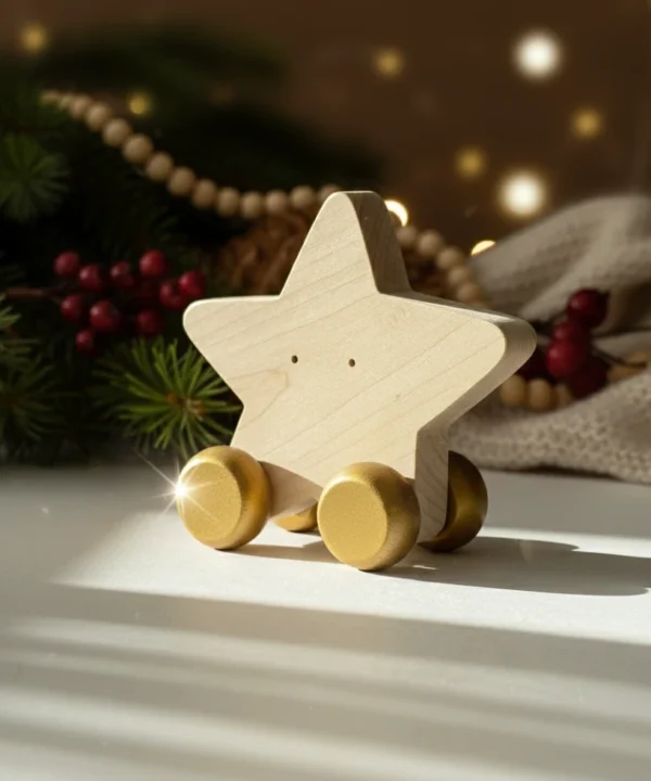 Medinis riedantis žaislas „Žvaigždė“ šventinis dekoras