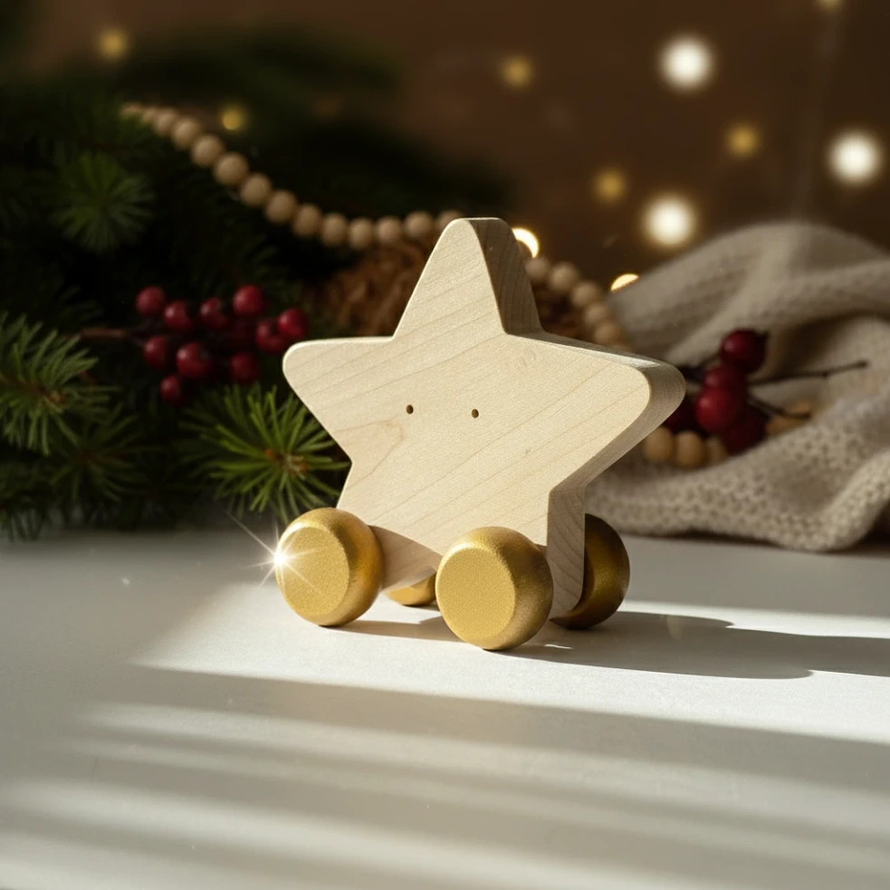 Medinis riedantis žaislas „Žvaigždė“ šventinis dekoras