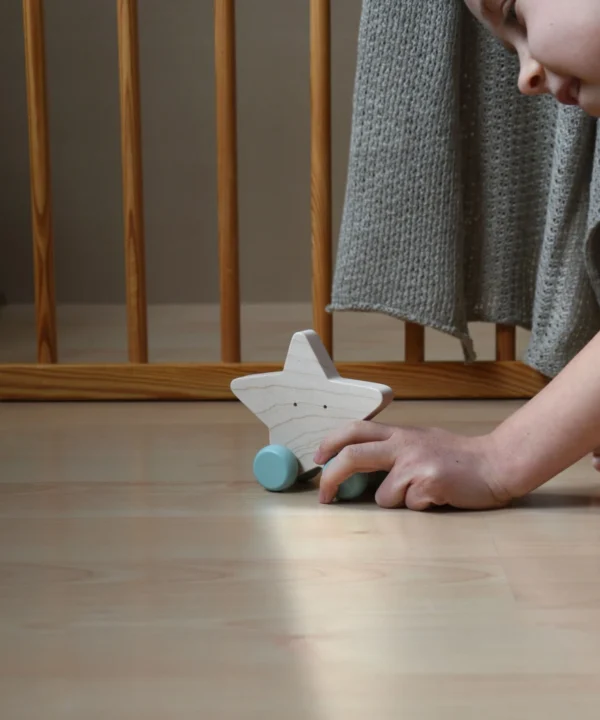 medinis zaislas su melynais ratukais Zvaigzde